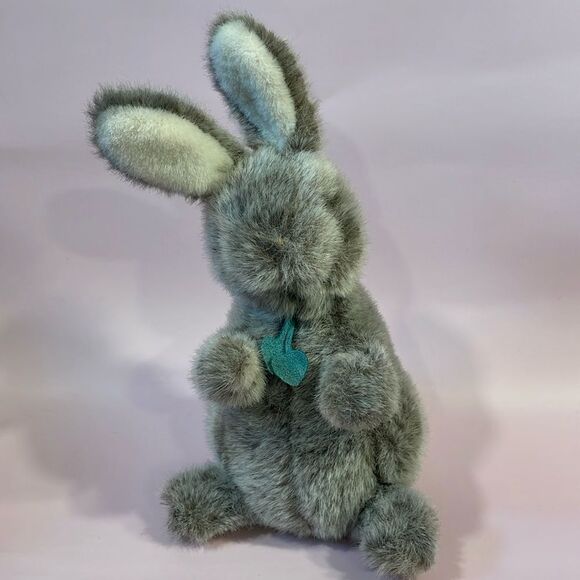 Vintage Gund Light Grey Bunny Rabbit w Green Detail Excellent Condition 11.5” - Picture 1 of 9